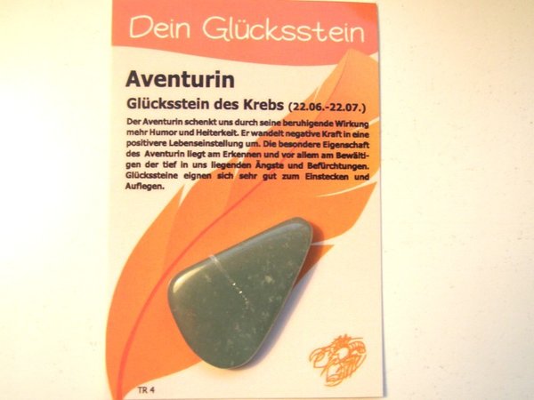 Glückstein Aventurin, Handschmeichler, Taschenstein für den Krebs