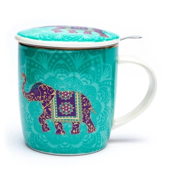 Teetasse mit Sieb und Deckel indischer Elefant