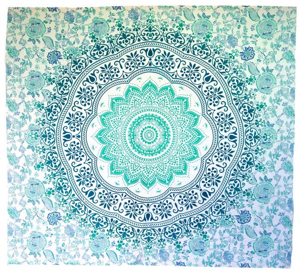 indische Tagesdecke/ Wandbehang Mandala boho-style grün blau