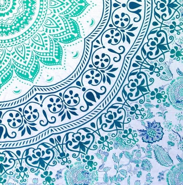 indische Tagesdecke/ Wandbehang Mandala boho-style grün blau