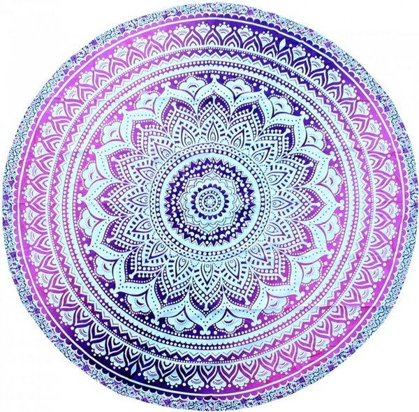Rundes indisches Tischtuch/ Yoga Decke/ Strandtuch Mandala boho-style weiß-pink
