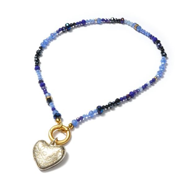 Designkette Santorin blau mit Amulett Herz